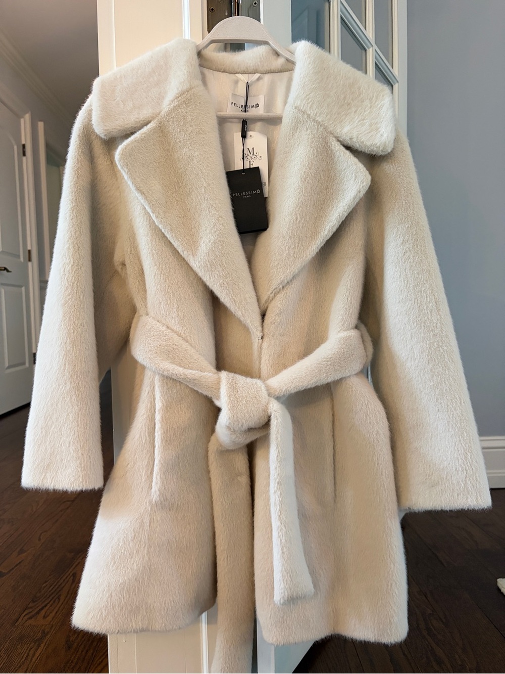 Pellessimo Women's Cream Belted Faux-Fur Coat